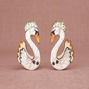 Swans Swimming Statement Earrings - Gold